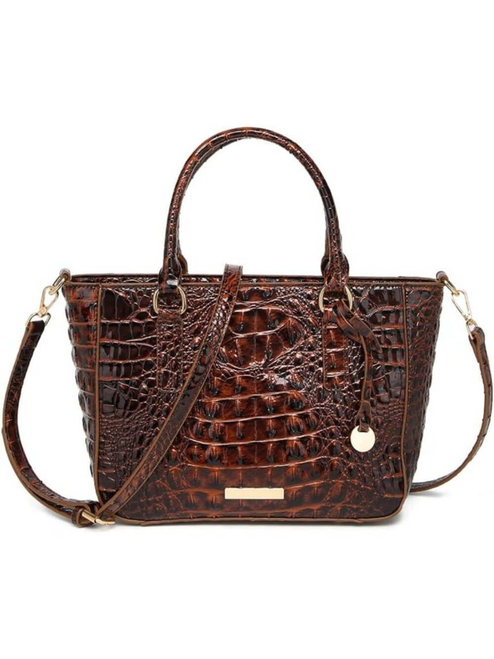 Elegant Crocodile Embossed Leather Tote Bag for Women - Zipper Satchel Purse